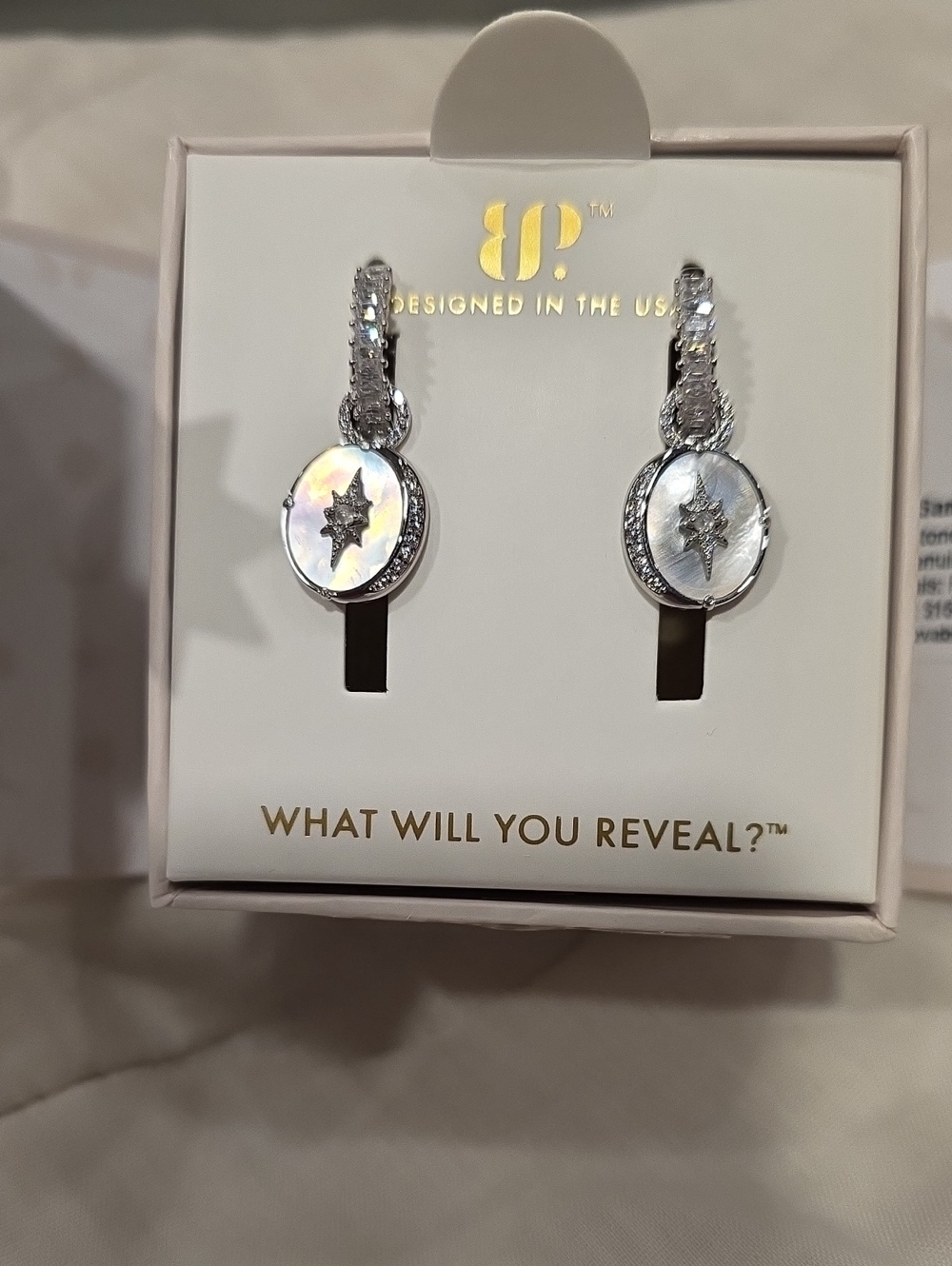 Mother-of-Pearl Starburst Drop Earrings - Silver Tone by JP